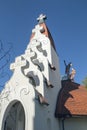 Archangels and crosses on Makovecz church Miercurea Ciuc Royalty Free Stock Photo